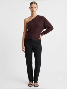 RW&CO Burgundy One Shoulder Knit Sweater Asymmetrical Long Sleeve Size Medium